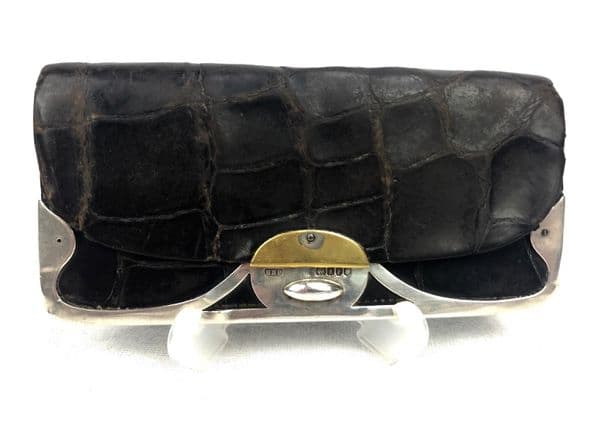 Antique Crocodile Skin Leather Purse With Silver London Hallmark 1901 / EHP